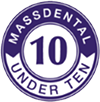 The image displays two circular logos with text. The top logo has  MASSDENTAL  written around the circumference, followed by a number  10  prominently displayed in the center, and below that, the word  UNDER TEN.  The bottom logo is similar but includes the additional text  10 UNDER TEN  at the bottom. Both logos feature a circular design with a central emblem that appears to be a stylized letter  M  or a symbol resembling a toothbrush.